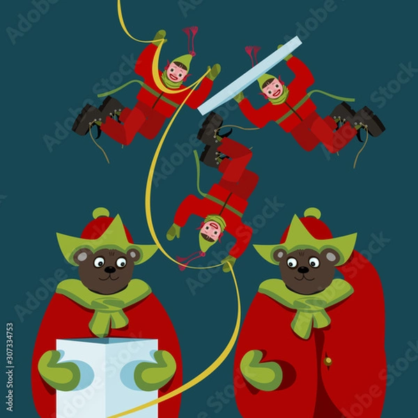 Fototapeta bears and gnomes preparing a gift