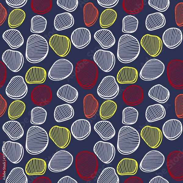 Fototapeta Bright abstract striped figures on a blue background. Doodle vector seamless pattern