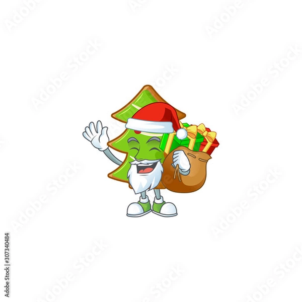 Obraz Santa with gift bag trees cookies Cartoon character design