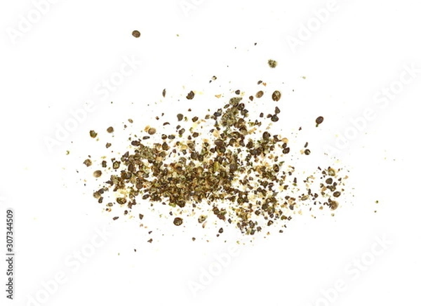 Fototapeta Ground hemp seed isolated on white background. Hemp seeds, a plant based source of omega-3 fatty acids.