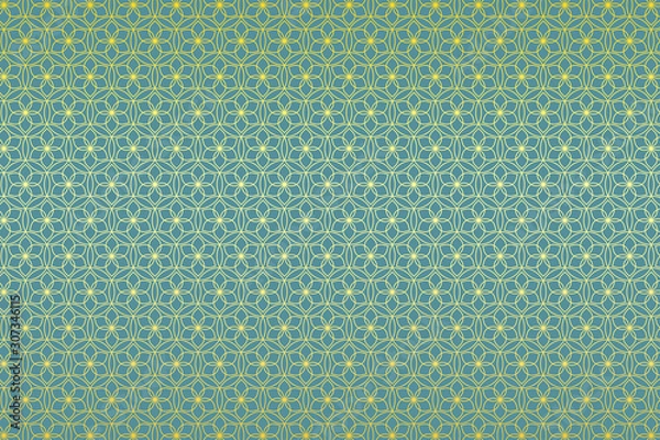 Fototapeta 和柄 一重円 金色の花 青竹色