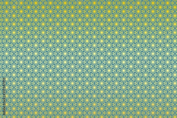 Fototapeta 和柄 輪違い麻の葉 花 青竹色