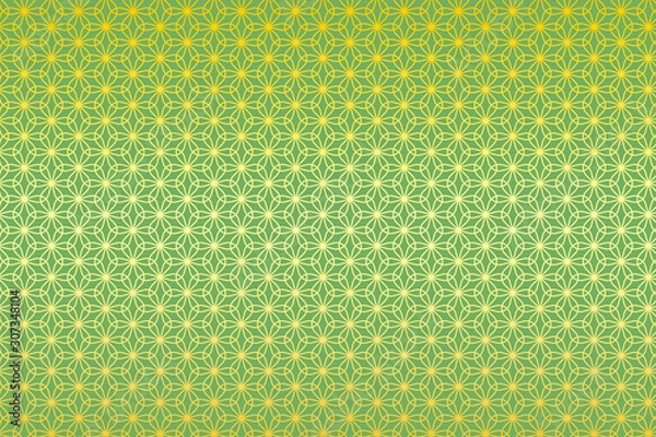 Fototapeta 和柄 輪違い麻の葉 花 若草色