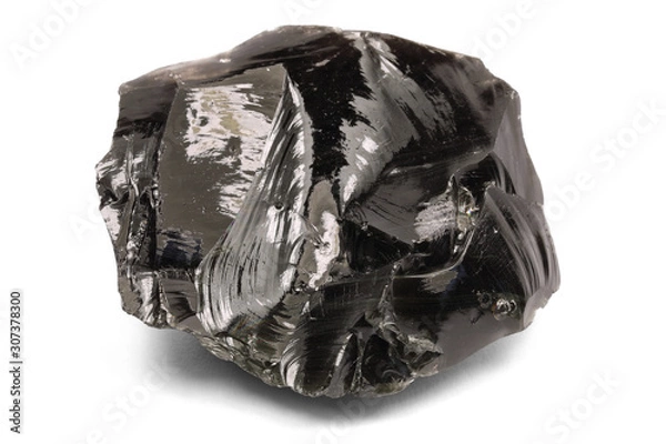 Fototapeta Black rock obsidian isolated on white background