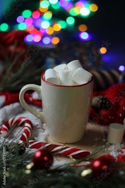 Obraz christmas candy, cup with marshmallows and decorations