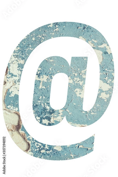 Fototapeta At symbol on textured background of blue color in rural style