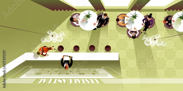 Fototapeta Modern restaurant interior design top view. Vector mockup for a layout landing page or design advertising banner.