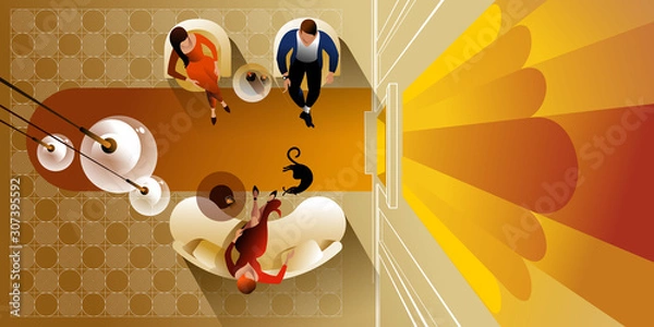Fototapeta interior design top view. Vector mockup for a layout landing page or design advertising banner.