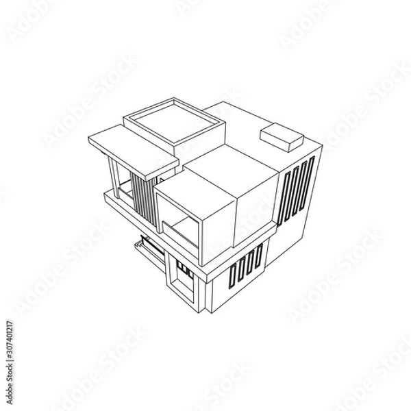 Fototapeta Modern House Building Line Art Isolated Vector Images