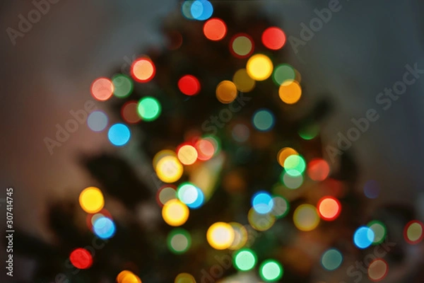 Fototapeta Christmas tree lights bokeh background