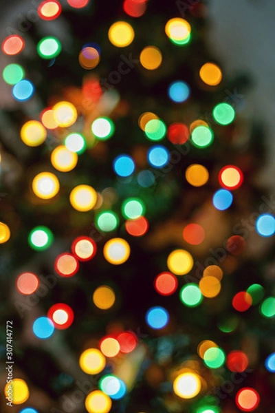 Fototapeta Christmas tree lights bokeh background
