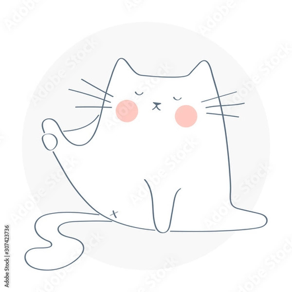 Fototapeta Funny cute cat trying to licking its butt. Hand drawn isolated vector illustration on white background.