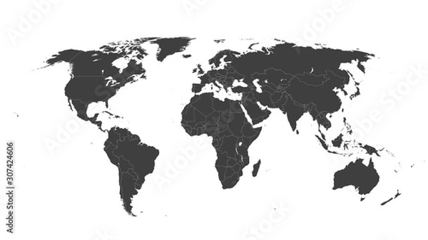 Fototapeta Mapa świata wektor ilustracja na na białym tle. Mapa świata płaskie puste. EPS 10