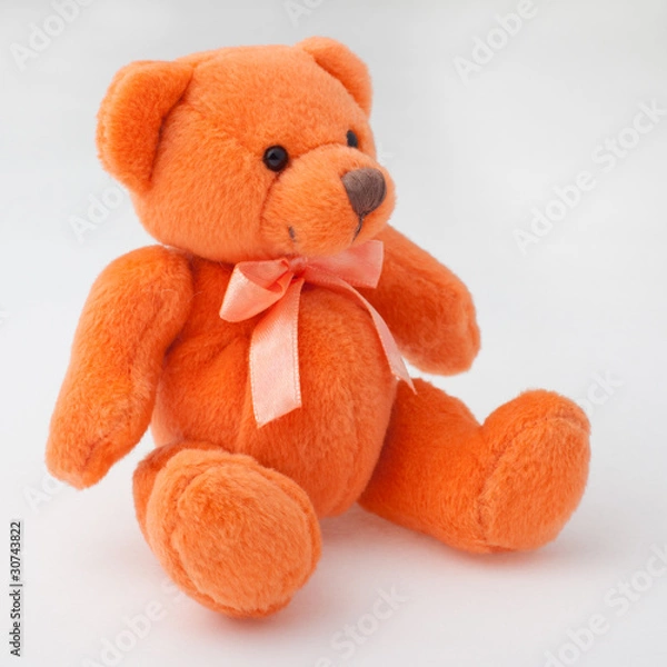 Obraz Orange teddy bear sitting on white background