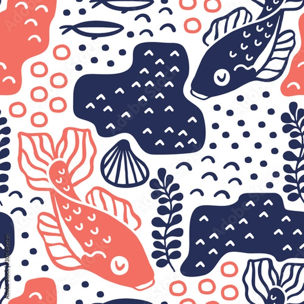 Obraz Underwater pattern design. Seamless pattern with carp fishes. Great for fabric, textile, wrapping paper. Vector Illustration.
