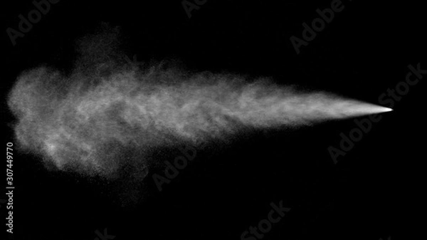 Fototapeta VFX plate photo of spray blast on black background, fountain of vaporized foam particles