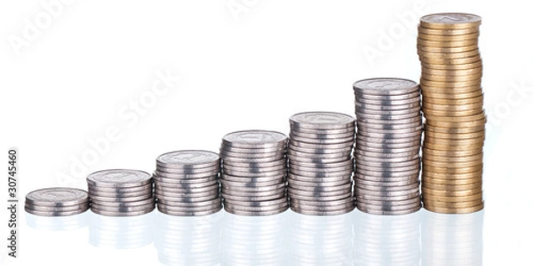 Fototapeta Graph made of gold coins, shows growth