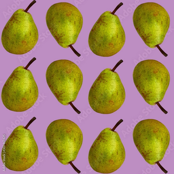 Obraz Realistic pears on a purple background. Fruit seamless pattern