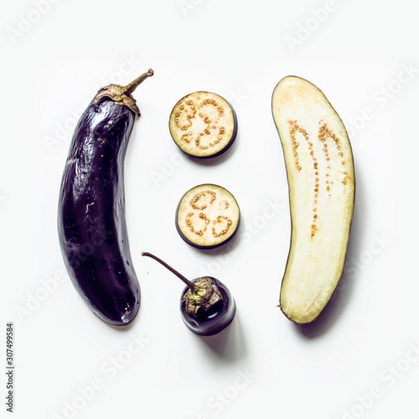 Fototapeta Creative scheme of hard and sliced eggplants, laid out in a square shape. Seamless pattern.