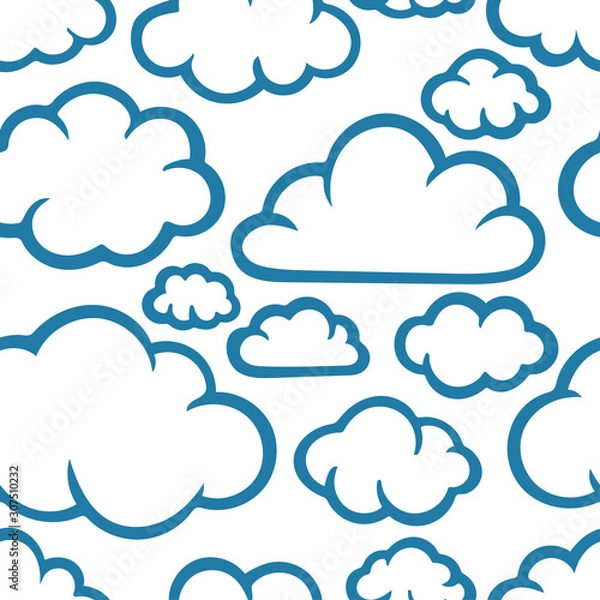 Fototapeta Clouds seamless pattern. Hand drawn clouds endless background. Clouds sketch drawing texture. Cartoon style doodle clouds pattern. 