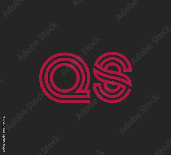 Obraz Initial two letter red line shape logo on black vector QS