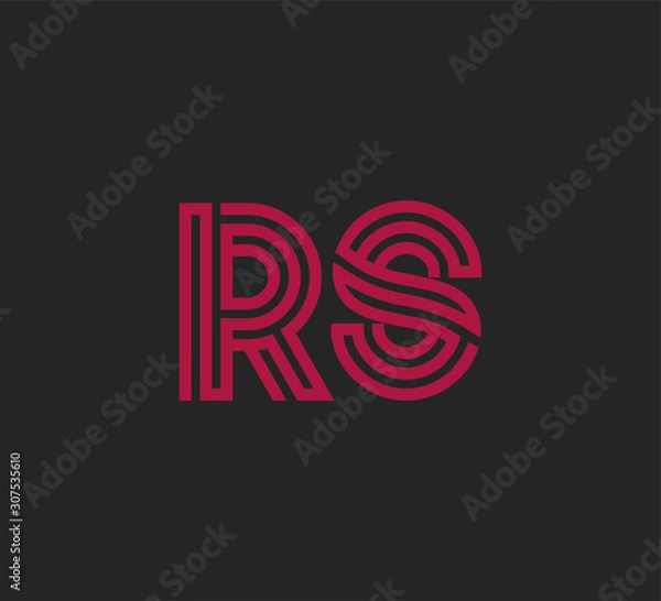Obraz Initial two letter red line shape logo on black vector RS