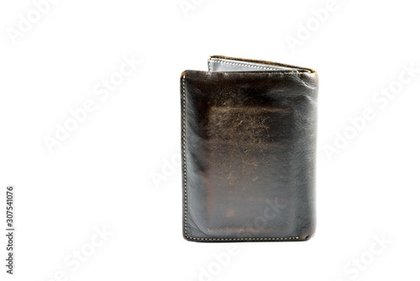 Obraz Old brown wallet on white background.