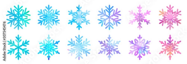 Obraz Big bundle set of vector hand drawn doodle watercolor snowflakes