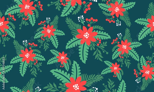 Obraz Cute red flower art, seamless floral pattern.