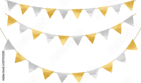 Obraz フラッグ_三角_ガーランド_水彩_シルバー_銀_ゴールド_金 _クリスマス_お正月