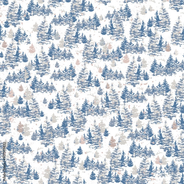 Fototapeta Vector Christmas trees forest seamless pattern, Holiday background in light tones