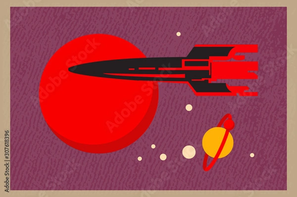 Fototapeta vector illustration, space retro postcard, vector
