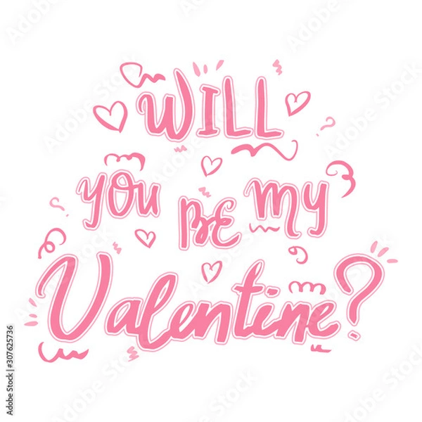 Fototapeta valentines day greeting card with hearts on white background, will you be my valentine slogan, editable vector illustration for holiday invitation, decoration, poster, banner