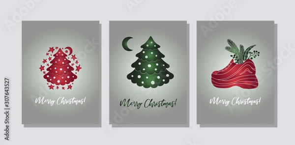 Fototapeta Set of three cards Merry Christmas and Happy New Year