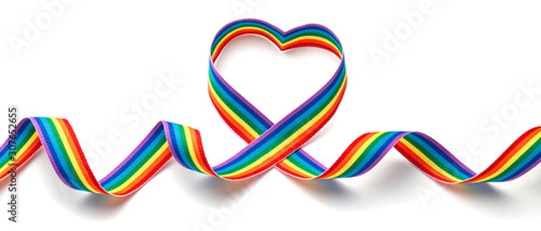 Obraz Tęczowa wstążka LGBT w kształcie serca. Symbol taśmy dumy. Pojedynczo na białym tle