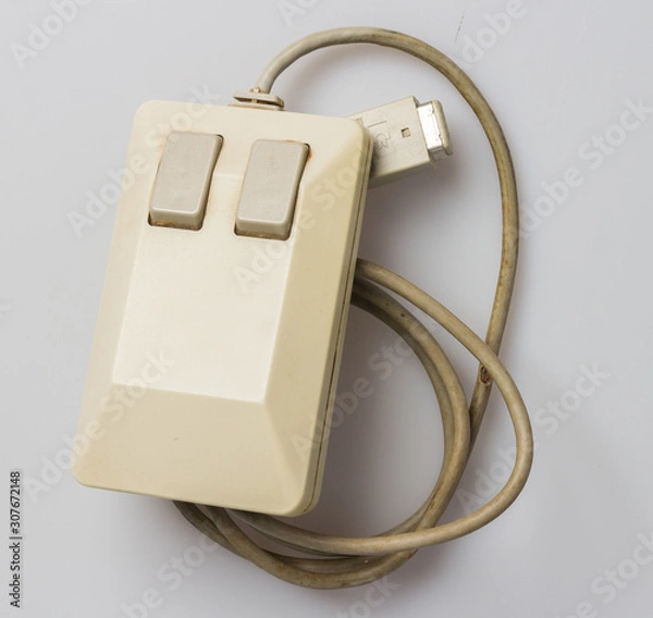 Obraz Old technology Retro Vintage computer PC desktop mouse off-colour beige very dirty, grimy, filthy old obsolete technology historic equipment technology with new mice being almost the same