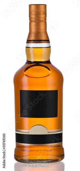 Obraz Pełna butelka whisky na białym tle