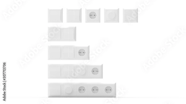 Fototapeta 3d rendering of electricity sockets switches isolated on a white background
