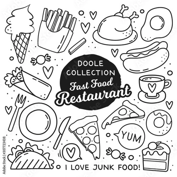 Obraz Hand drawn doodle style fast food elements. Clip arts collection