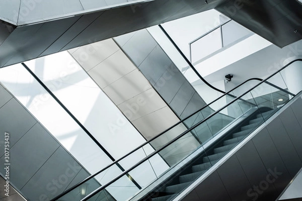 Fototapeta Many escalators in modern building