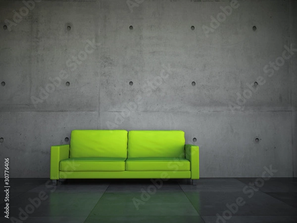 Obraz Sofa Rendering grün vor Betonwand