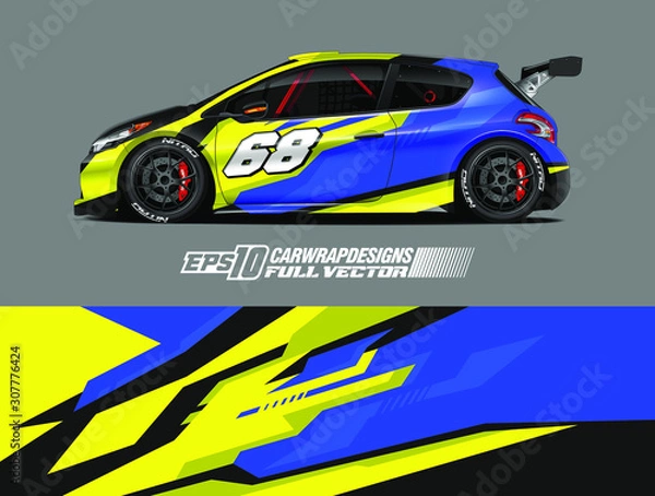 Fototapeta Car wrap decal designs. Abstract racing and sport background for car livery. Full vector eps 10.