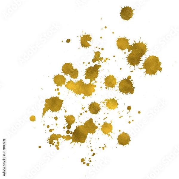 Fototapeta Watercolor gold paint splashes pattern, smear liquid stains splatter background. Paint stains grunge background.