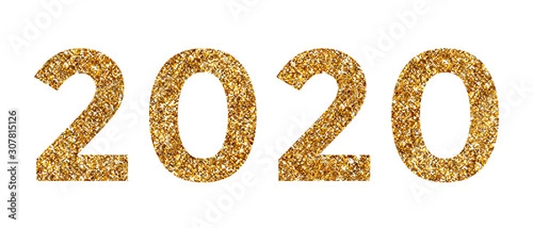 Obraz Number 2020 in gold, sparkling numbers isolated on white background