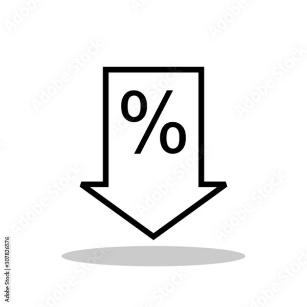 Fototapeta Percent down icon in flat style. Reduction symbol for your web site design, logo, app, UI Vector EPS 10.