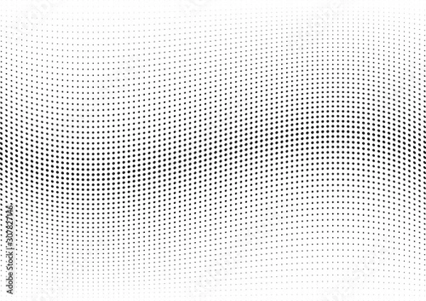 Fototapeta Abstract halftone wave dotted background. Futuristic twisted grunge pattern, dot, circles.  Vector modern optical pop art texture for posters, business cards, cover, labels mock-up, stickers layout