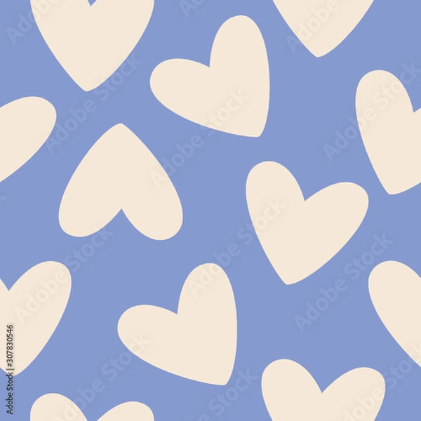 Fototapeta Seamless pattern with hearts on blue background. Colored trendy illustration, flat design. Perfect for textile prints and wrapping paper.
