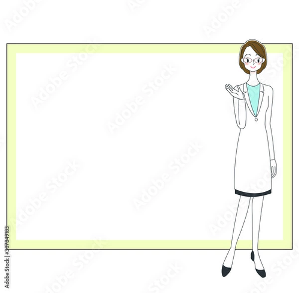 Fototapeta 女性医師とホワイトボードのイラスト