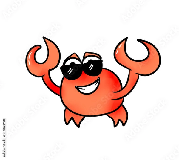Obraz Funny crab in sunglasses. Cartoon character for print. games and others