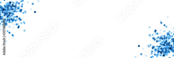 Fototapeta Baner wykonany z jasnego niebieskiego konfetti na białym tle na białym tle. Świąteczna koncepcja. Impreza dla dzieci, urodziny, wesele, uroczystość. Widok z góry. Skopiuj miejsce.
